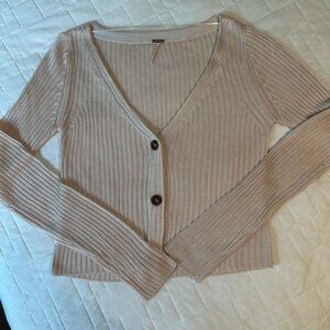 Free People Light Beige Ribbed Cardigan NWOT